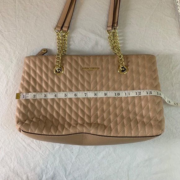 Karl Lagerfeld Paris Karolina Leather Tote Bag Tan Quilted Gold Chain Strap - Picture 11 of 15